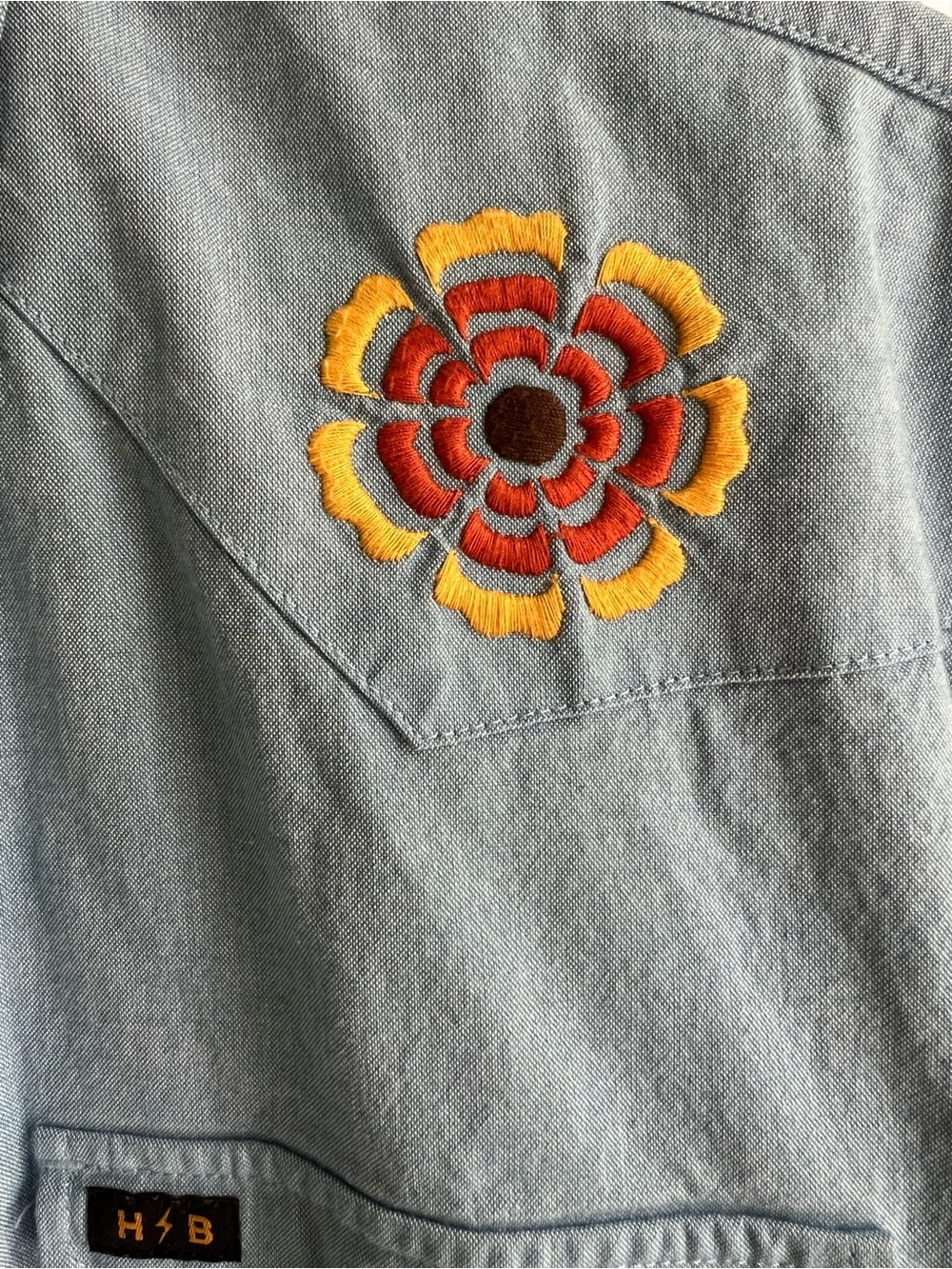 Howler Brothers Crosscut Deluxe Beach Blooms Blue Short-Sleeve Western Shirt L - Picture 3 of 13